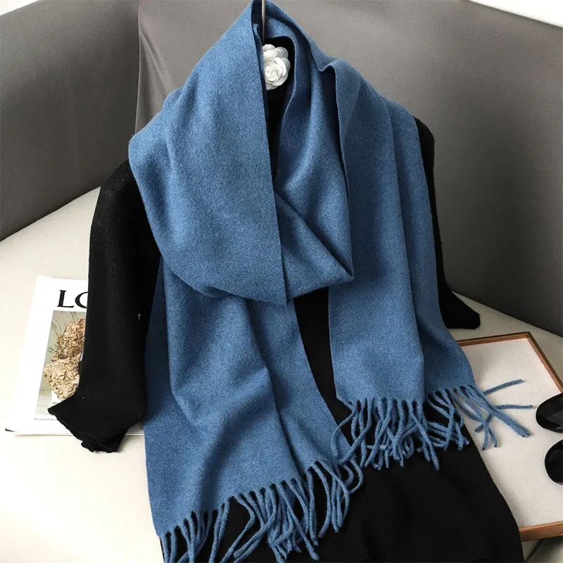Color: Beige - New 62 Color Winter Scarf For Women Long Warm Cashmere Scarves Hijab Solid Lady Shawl Wrap Female Pashmina Bandana Head Scarfs