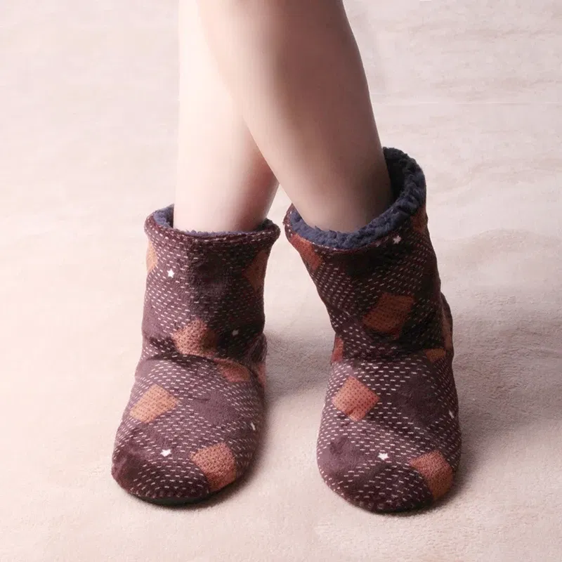 Color: Blue, Shoe Size: 41 - Mntrern Casual Men Shoes Home Slippers Lattice Soft Plush Male House Slippers Warm Winter New Cotton Slippers Shoes Men Big Size