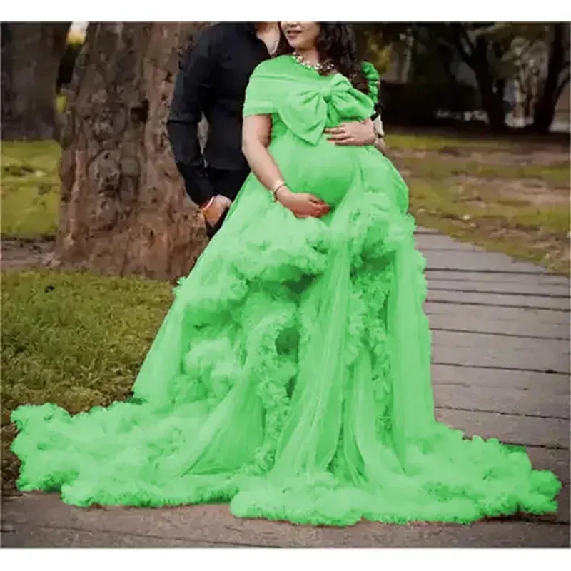 Color: light green, Maternity Size: 20, Ships From: CHINA - BIG BOW Tulle Ruffle maternity dresses photoshoot baby shower п?»?°?‚ь?µ д?»я ?±?µр?µм?µнн?‹?… فس?§تي?†