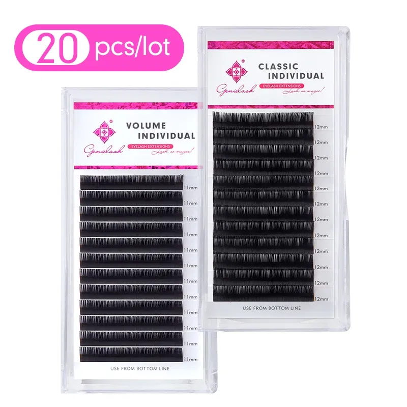 Curl: D, Thickness: 0.07mm, Length: 12mm - Genie 20pcs/lot All Sizes Mink individual lash Extensions hybrid set volume eyelash extensions mega volume individual eyelashes