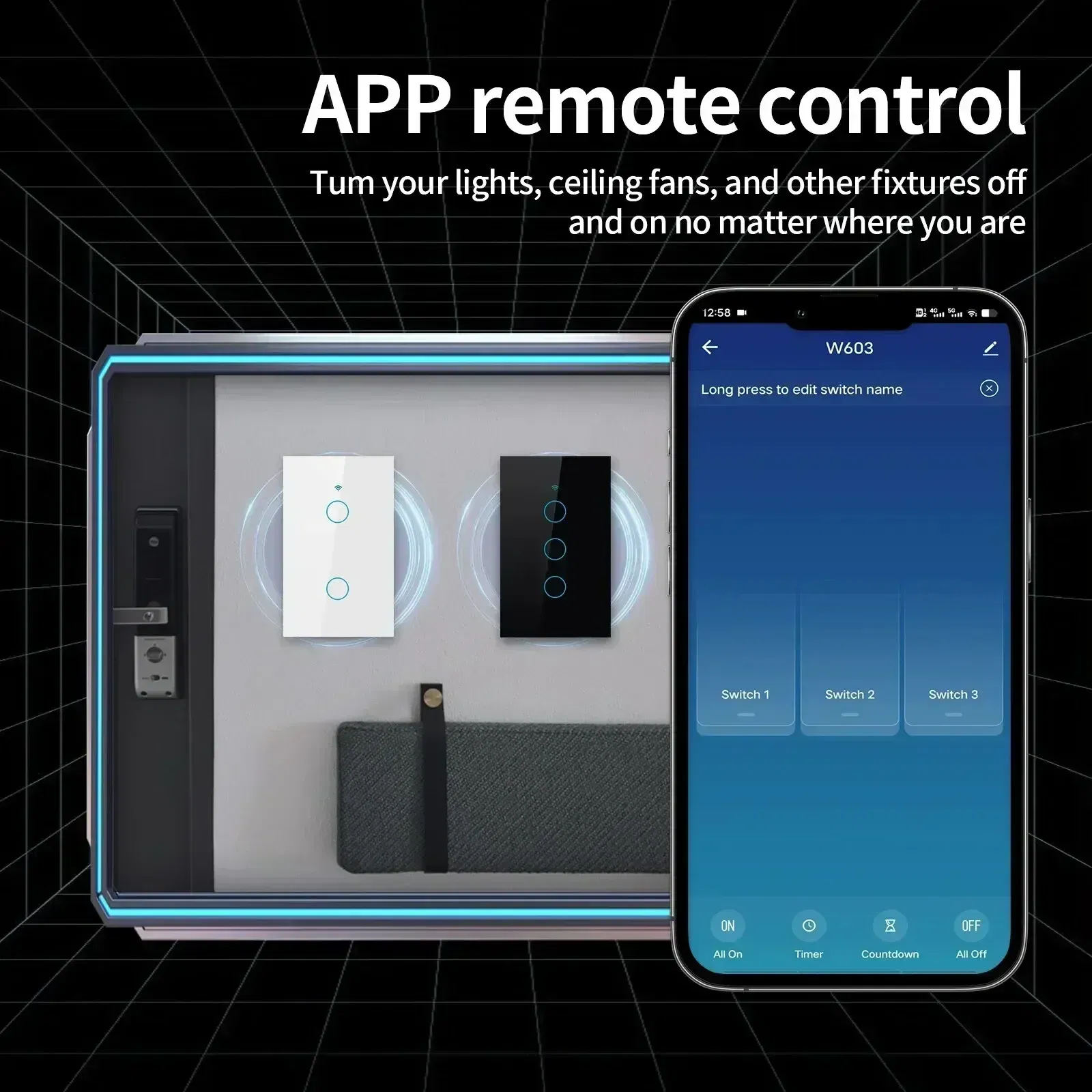 Color: Yellow - Tuya US WiFi+Bluetooth Smart Switches No Neutral Wire Required 1/2/3/4 Gang Light WiFi Touch Switch Work with Alexa Google Home