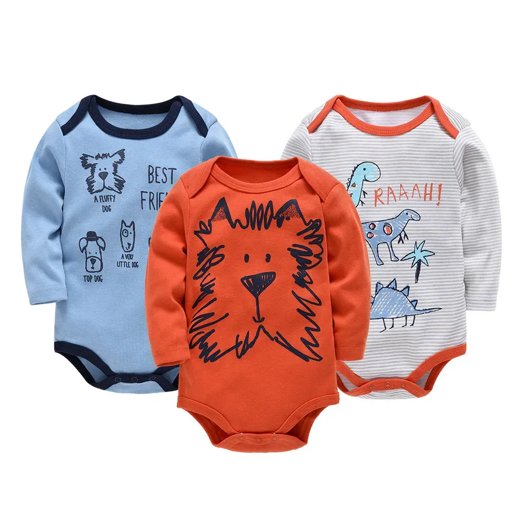 Color: Brown, Kid Size: 3M - Kavkas Baby Boys Girls Bodysuit 3 PCS Long Sleeve 100% Cotton Baby Clothes 0-12 Months Newborn Body Bebe Jumpsuit Clothing