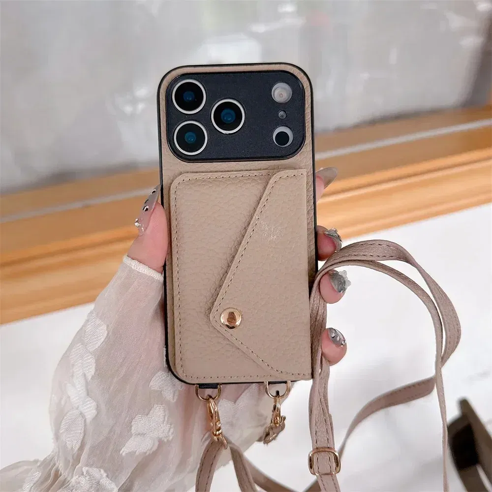Material: CANVAS, Color: Brown - Crossbody wallet card holder phone case For iPhone 17Air 16, 15, 14, 13, 12, 11 Pro Max, XR with lanyard protective cover