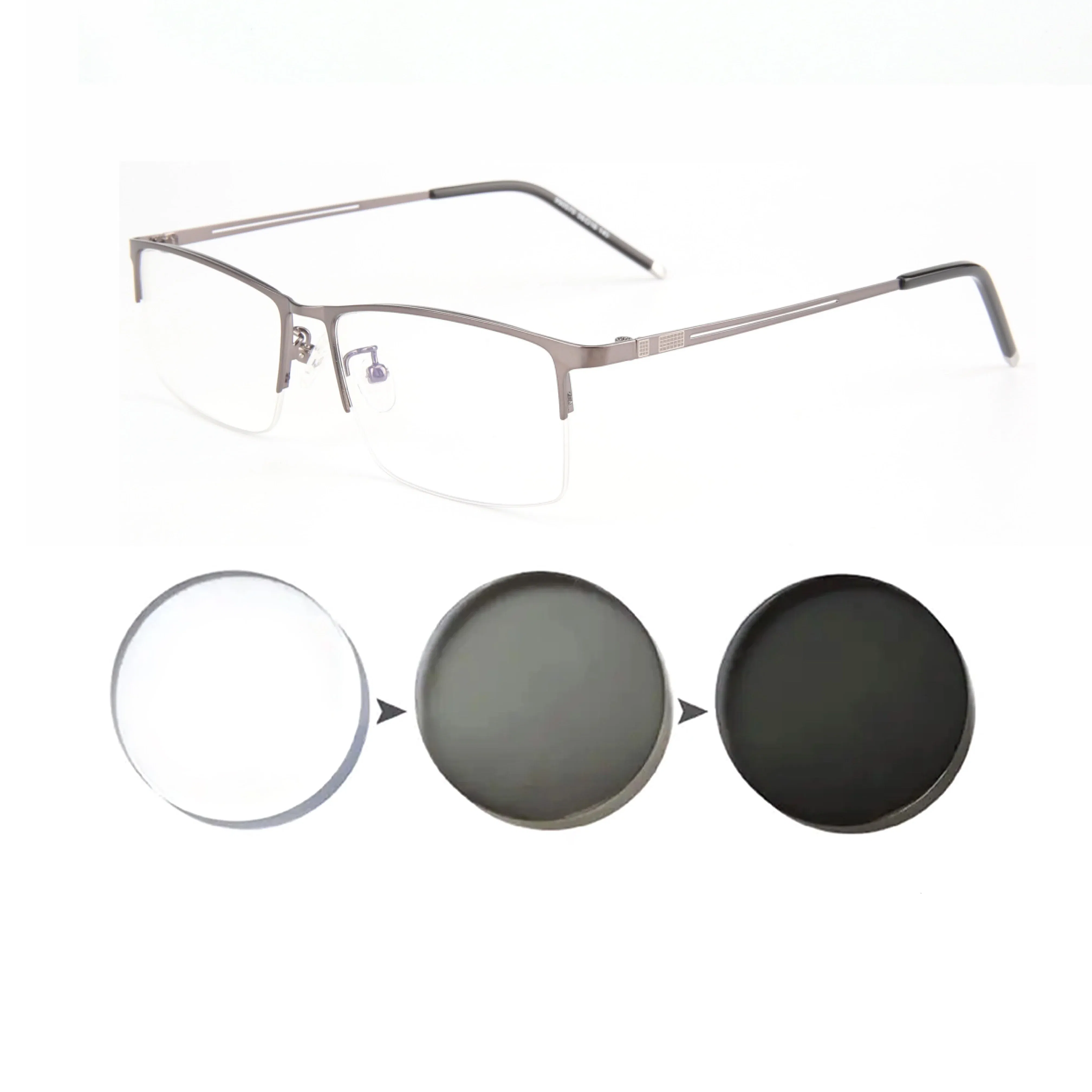 Frame Color: green, Eye Prescription: +50 - Sun Photochromic Finished Myopia Glasses Women Men Metal Half Frame Chameleon Short-sight Eyewear0 -0.5 -0.75 -1.0  To -6.0