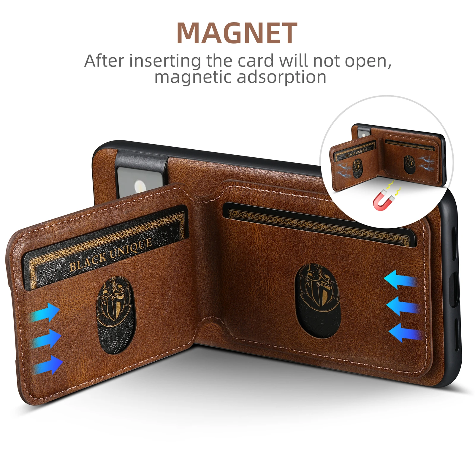 Color: Coffee, Material: EVA - SUTENI Card Holder Leather Pocket Wallet Phone Case Stand For Google Pixel 8A 8Pro 7 7Pro 7A 6 6Pro 6A