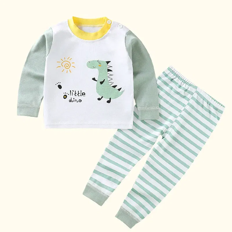 Color: Beige, Kid Size: 6T - Children Kids Clothes Sets  Boys Girls Suit Pajamas Clothinng Pants Cartoon Autumn Winter Sleepwear Outfits