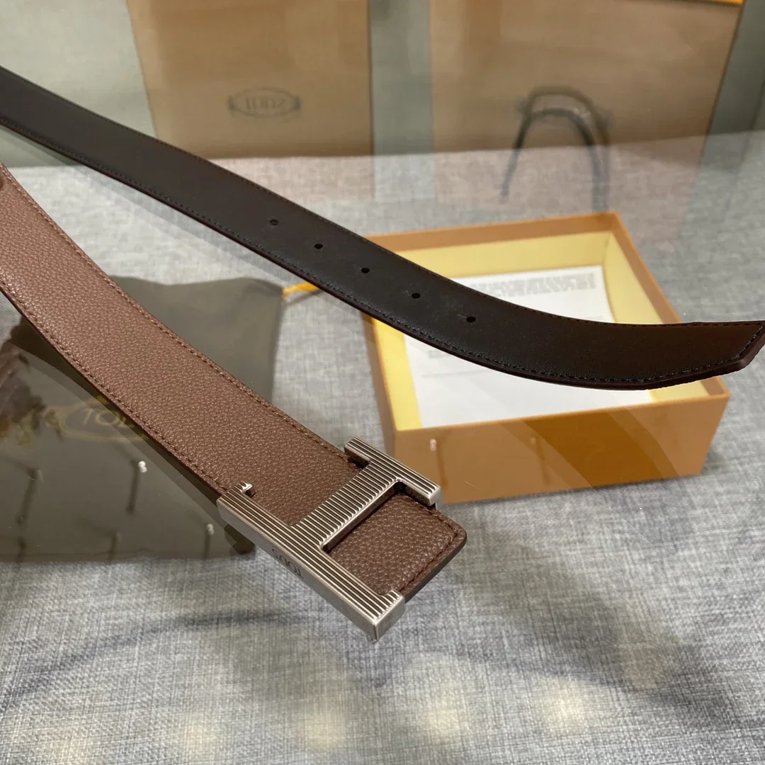 Color: Gold, Belt Length: 105CM - New Style Leather Belt for Men and Women, Classic Cowhide T Buckle Design Belt, Light Luxury, Classic and Versatile Gift