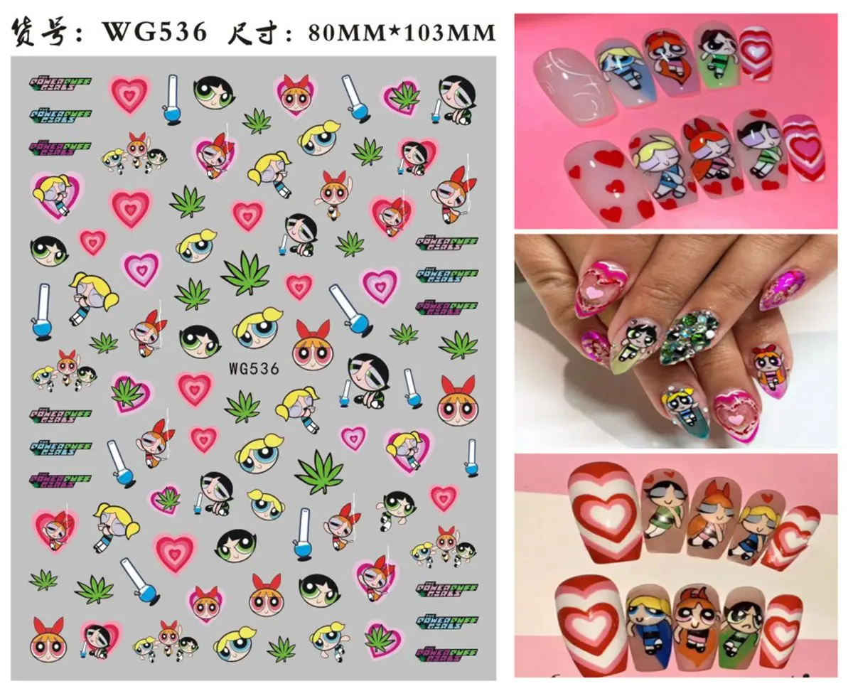 Color: Sky Blue - 1PCS Big Eyes Girl 3D Adhesive Nail Art Sticker Pikachu Lilo and Stitch Cartoon Nail Sticker Nail Decal Nail Art Decoration