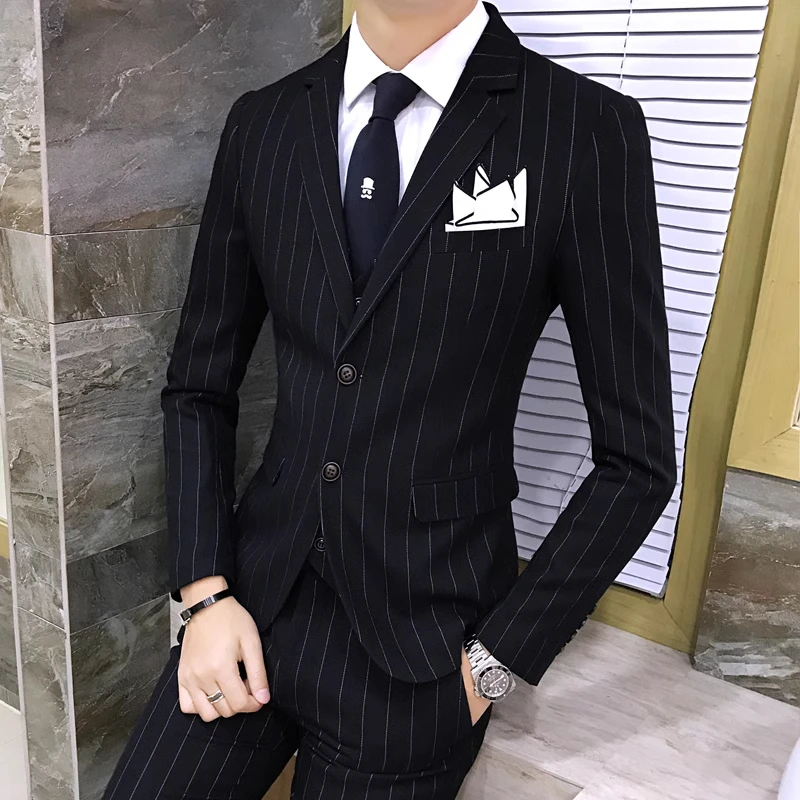 Color: Brown, Size: 4XL - Gray Men Classic Striped/Checked Suits, Business Office 3 Piece, Asian Size Slim Fit Men Dress Jacket & Pants with Vest, S-4XL
