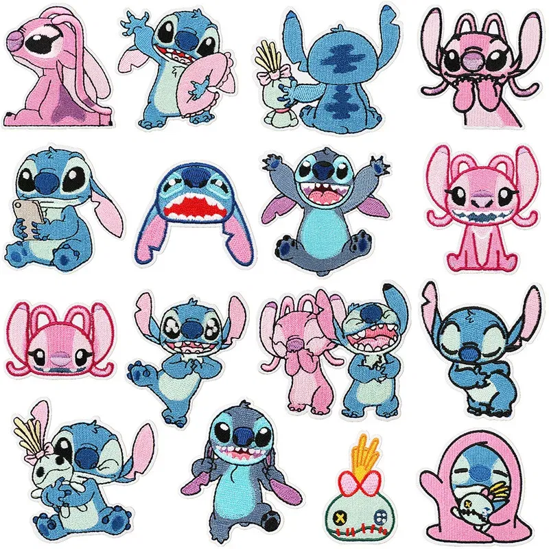 Color: antique silver - 1pcs Lilo & Stitch Embroidery Cloth Stickers Disney Bags Clothes DIY Accessories Kids Pants Hole Repair Iron On Patch Applique