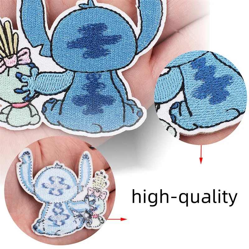 Color: antique silver - 1pcs Lilo & Stitch Embroidery Cloth Stickers Disney Bags Clothes DIY Accessories Kids Pants Hole Repair Iron On Patch Applique