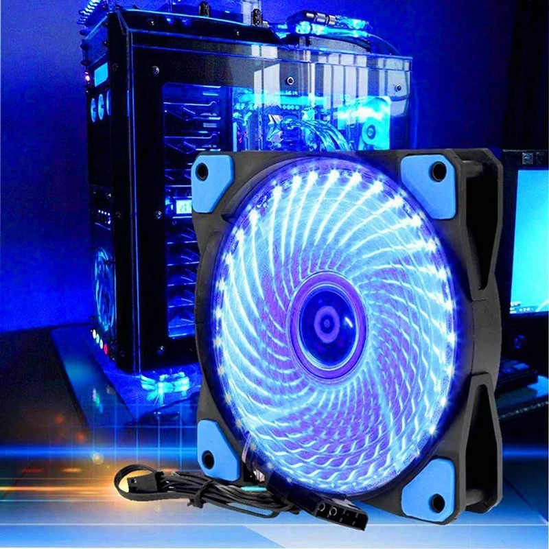 Color: Blue, Blade Color: WHITE, RGB Support: Fixed Color - 12CM RGB LED PWM Light Heat Dissipation Fan 12V DC 15 33 Lights Computer Case Cooling Fan