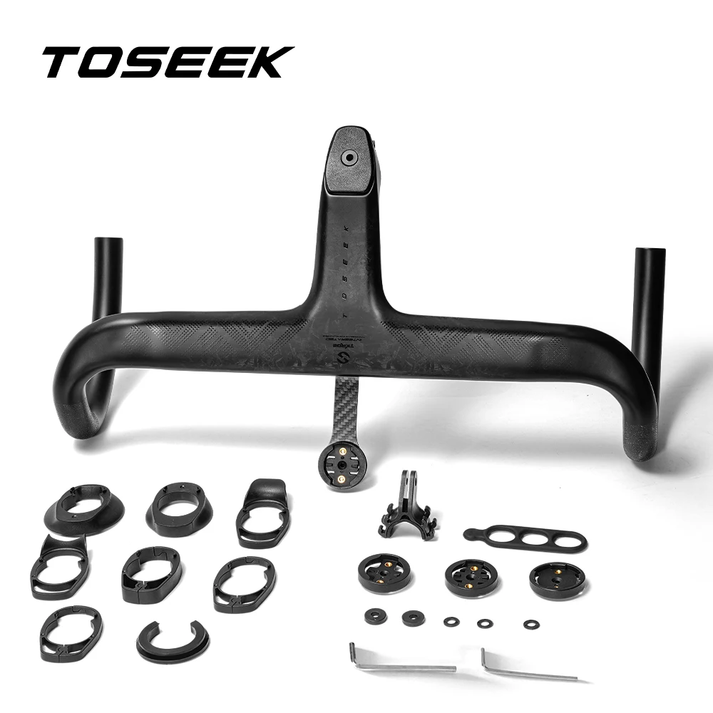 Color: green - TOSEEK Carbon Handlebar Road Carbon handlebar Drop bar T800 Carbon Integrated Handlebar Di2 Bicycle Accessories Carbon Drop bar