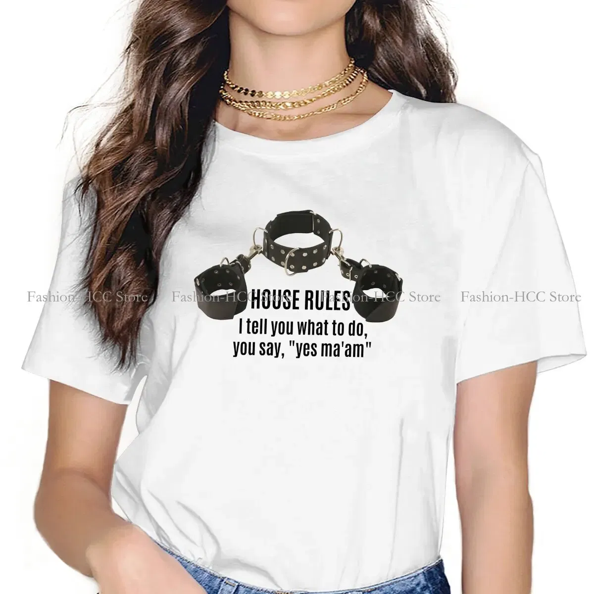 Color: black, Size: XXL - BDSM Bondage Discipline Dominance Submission Polyester TShirts Collar Cuffs House Rules Female Print Homme T Shirt Hipster Tops