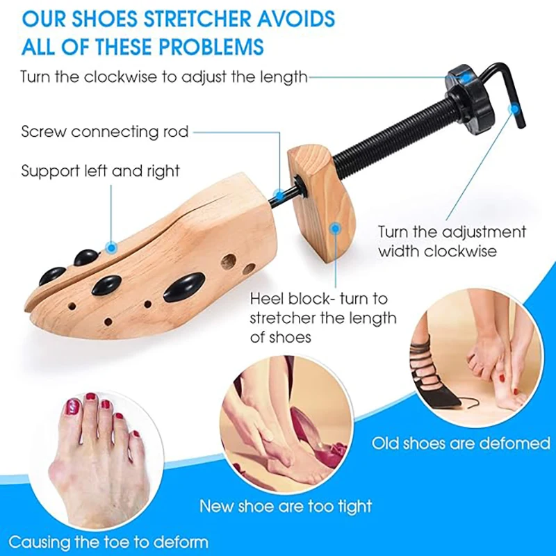 Color: Beige - 1PCS Shoe Stretcher Women & Men Wide Feet，Wood Shoe Stretcher Adjustable Large Size Shoe Expander Widener Stretch Length Width