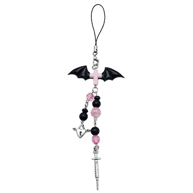 Color: VIOLET - Goth Y2K Phone Charm Pendant Kawaii-Key Chain For Bag Cute Accessory Women Guitar Strap Lanyard Beaded Keychain Pendant