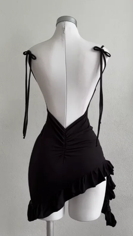 Color: black, Size: XL - 2025 popular European and American new dress with summer high-end feel Y2K sexy backless lace up spicy girl's hip hugging skirt