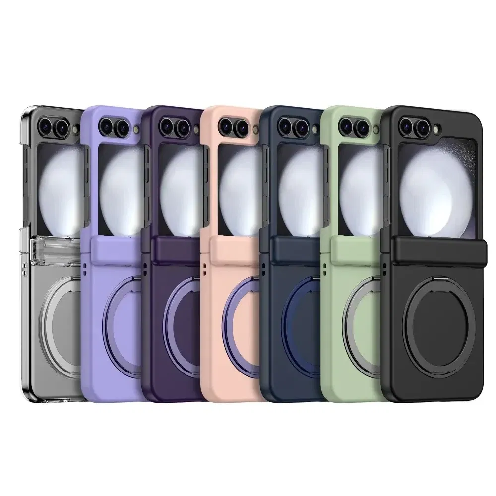 Color: Clear, Material: CANVAS - For Samsung Galaxy Z Flip 3 5 4 6 Magsafe Case Wireless Charging Hinge All-inclusive Flip Shockproof Hard Magnetic Holder Cover