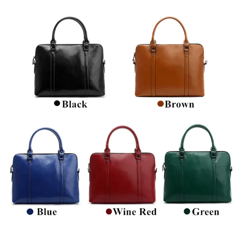 Color: Brown - Oyixinger New 100% Genuine Leather Briefcase For Woman 14 inch Laptop Bag Women's Handbags Office Ladies Shoulder Messenger Bags