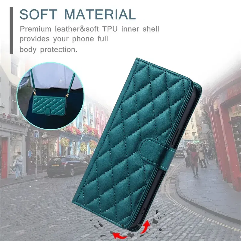 Material: PC, Color: green - Long lanyard Flip Leather Case for Samsung Galaxy Note 20 Ultra 10 9 8 Plus A10 A20E A30 A50 A70 A51 A71 A21S Wallet Card Cover