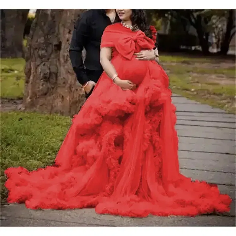 Color: Lotus Color, Maternity Size: 8, Ships From: CHINA - BIG BOW Tulle Ruffle maternity dresses photoshoot baby shower п?»?°?‚ь?µ д?»я ?±?µр?µм?µнн?‹?… فس?§تي?† ?