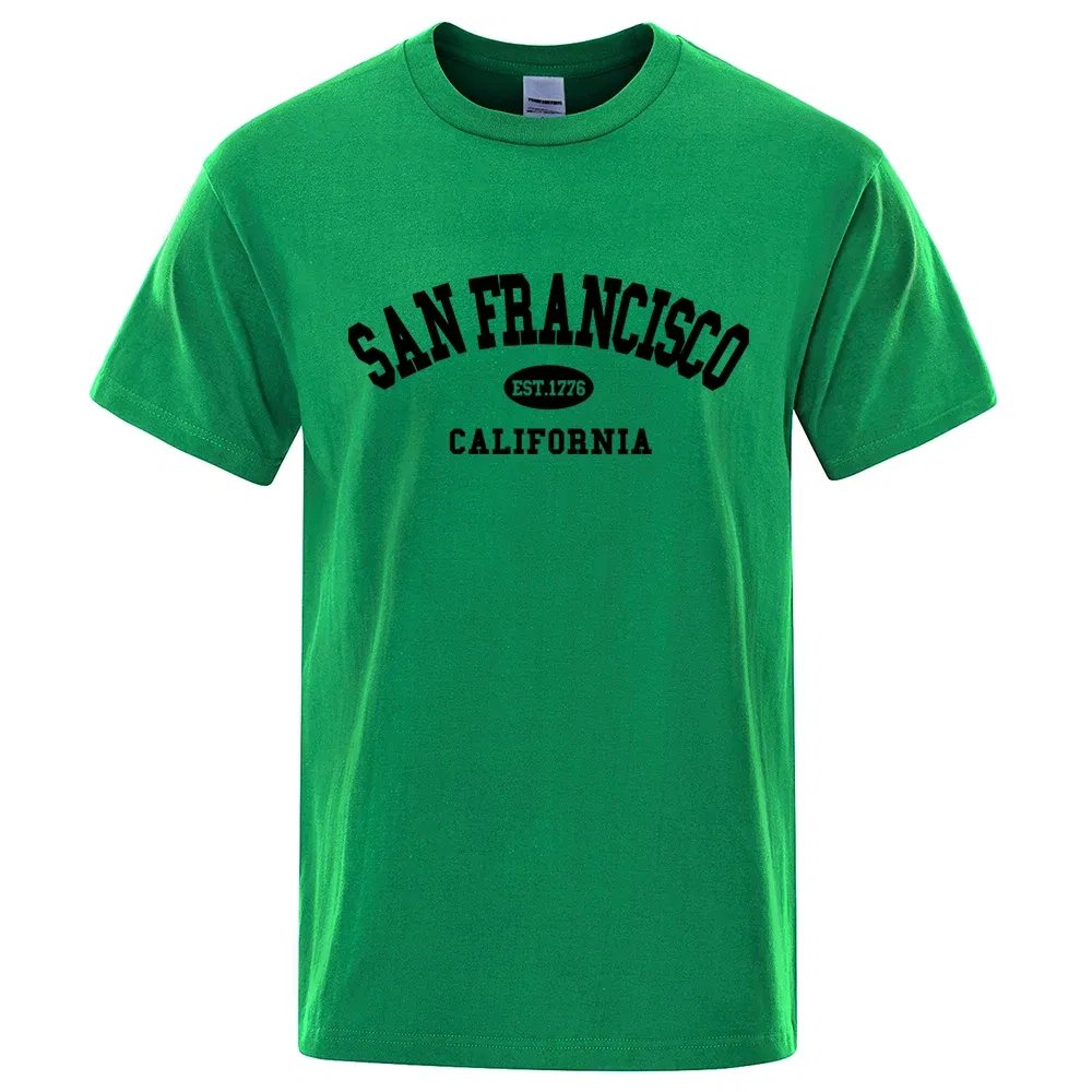 Color: Blue, Size: M - Sanfrancisco Est.1776 California Letter T-Shirts Men Fashion Oversized Tops Summer Tshirt Loose Designer Luxury Tee Clothing