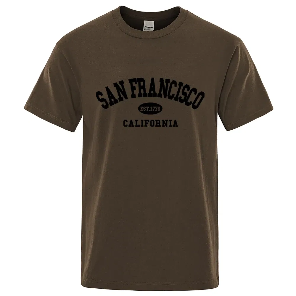 Color: Blue, Size: M - Sanfrancisco Est.1776 California Letter T-Shirts Men Fashion Oversized Tops Summer Tshirt Loose Designer Luxury Tee Clothing