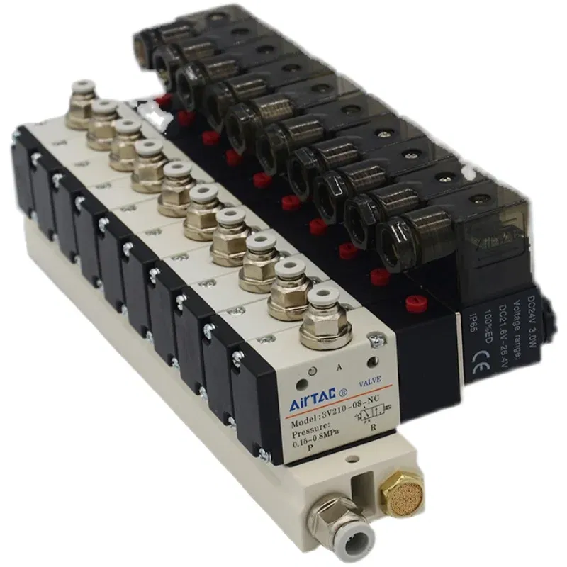 Color: Red, Specification: 1/2" - 3V210-08 Manifold Station Solenoid Valve  3 port 2 position Multi-way Combination DC12V 24V AC220V With Fitting Solenoid Valves
