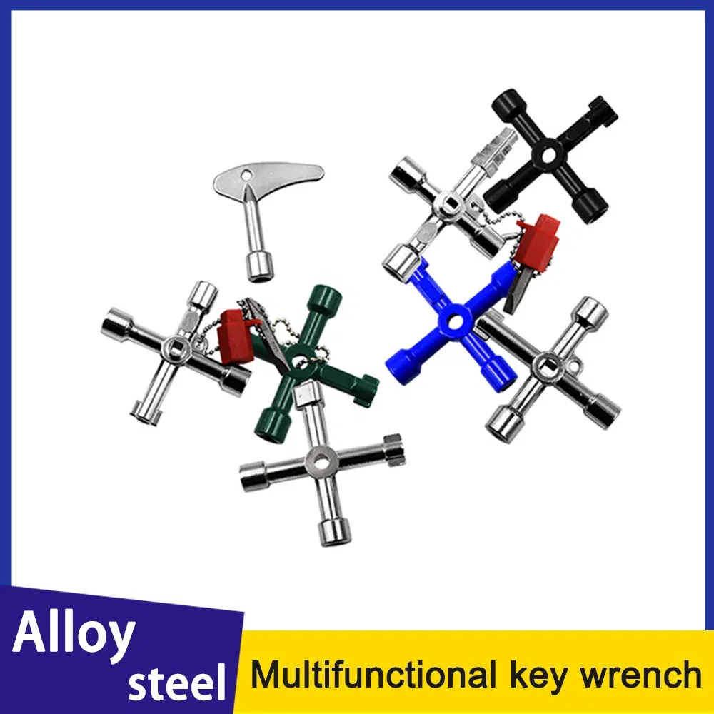Color: Black - Electric Cabinet Car Elevator Cross Key Wrench Water Meter Valve Key Internal Triangle Multi-purpose Tool Portable Blue Green