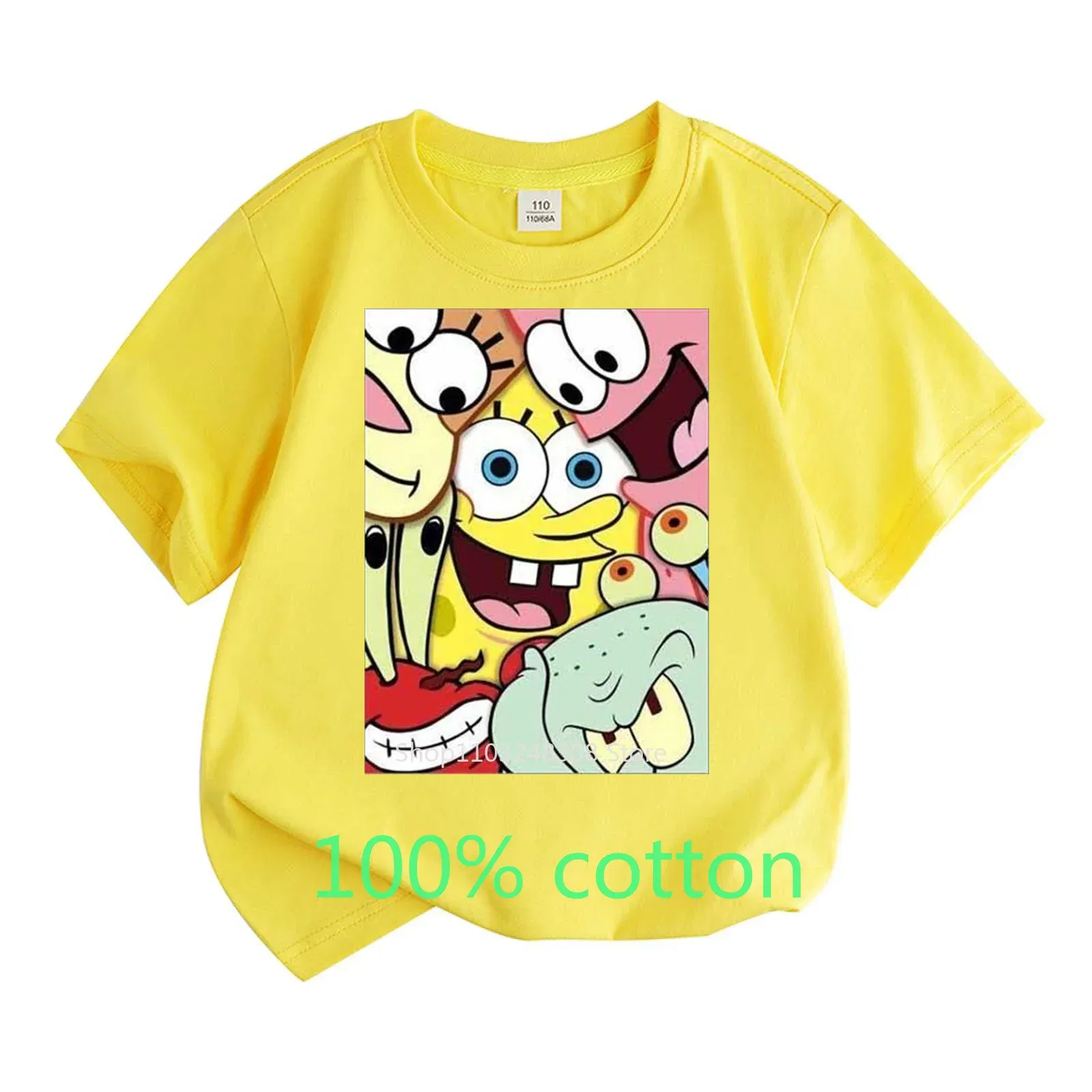 Color: Gold, Kid Size: 14T - Mr. Krabs Squidward  Sandy Spongebob T-shirt 100%Cotton  Children Round Neck Short-sleeved Boys Girls  Fashion Kids Clothes