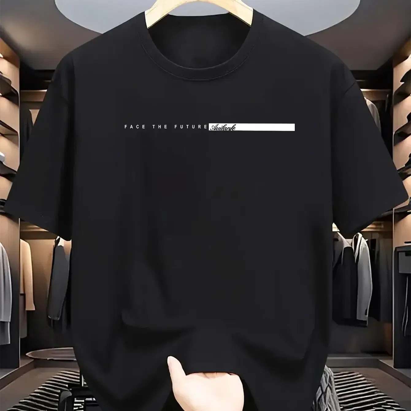Color: black, Size: M - Summer men's 100% cotton casual loose fit large letter print round neck short sleeved T-shirt top High Street Unisex style