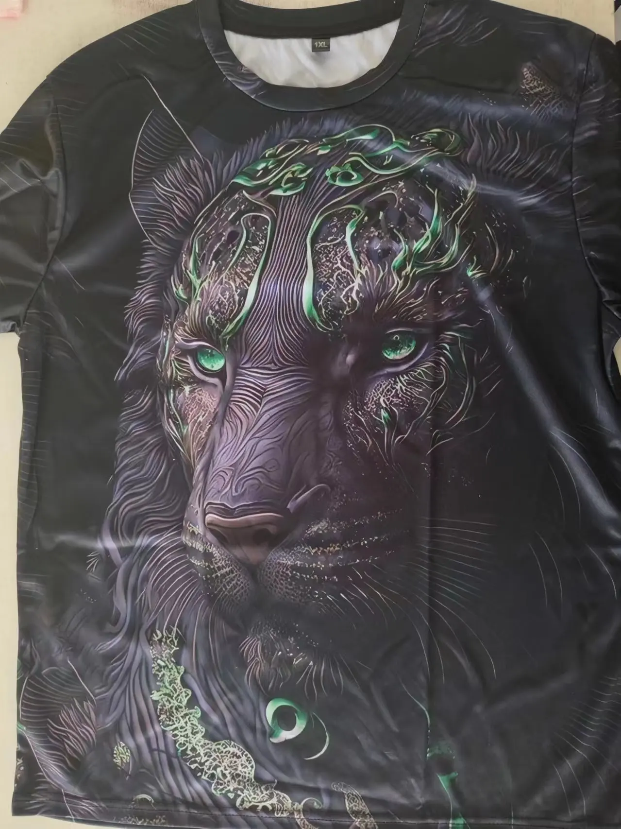 Size: XL, Color: Green - Daily Oversized Men's T-Shirt 3D Lion Print Tees Tops Summer Casual Animal Pattern Streetwear New Fashion Street Men Clothing