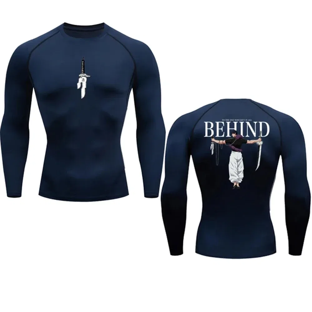 Color: Blue, Size: M - Anime Compression Shirt Men Print Breathable Football Fitness Tight Sportswear Althletic Quick Dry Rash Guard Gym Riding Tops