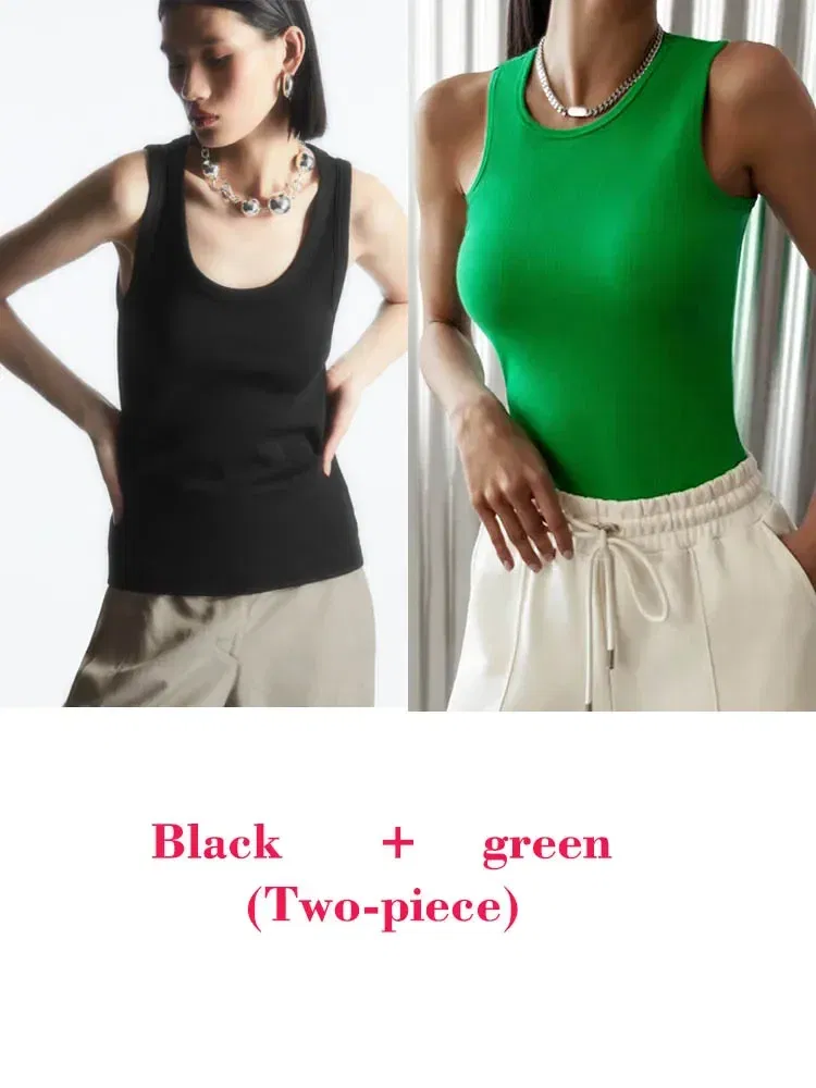Color: Light Green, Size: M - Women's Tees Sleeveless 100% Cotton Tops Summer O Neck Tanks & Camis Vest Slim Solid Sexy Crop Tops for Women Fashion