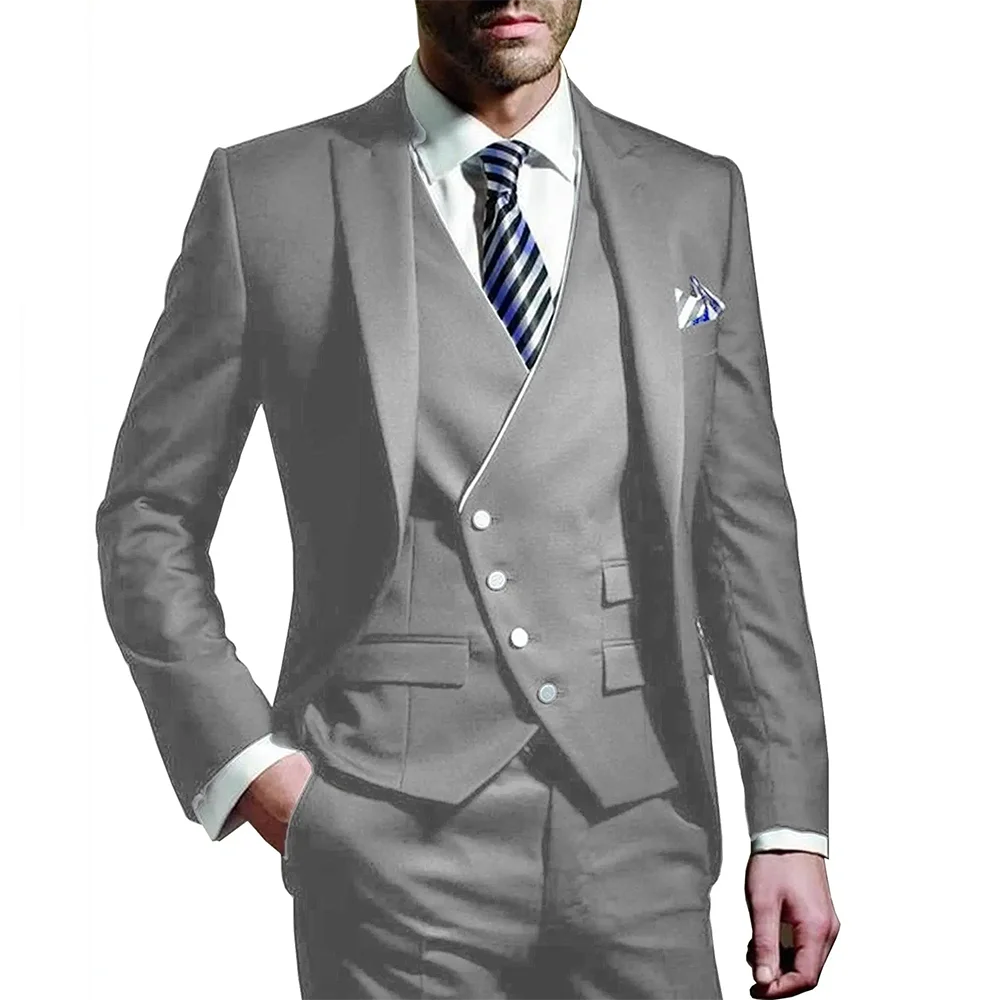 Color: GRAY, Size: S, Ships From: CHINA - White Men Wedding Suits Groom Wear Peak Lapel Wedding Groom Tuxedos Business Party Suit 3 Pieces (Jacket+Vest+Pant?‰Costume Homme