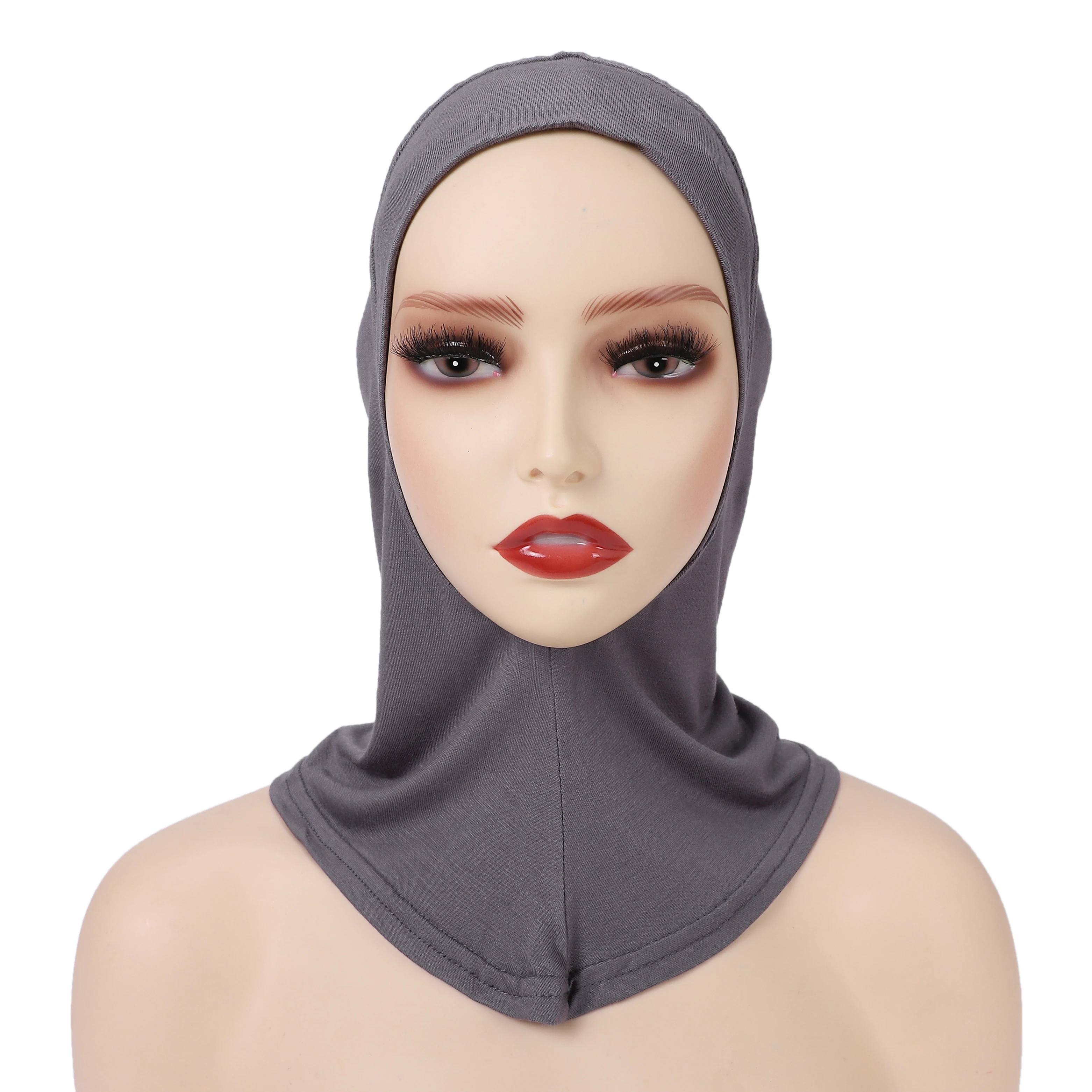 Color: red brown - 1 Piece Turban Caps for Women Muslim Underscarf Modal Hijab Inner Caps Stretchy Full Cover Shawl Cap Full Neck Coverage