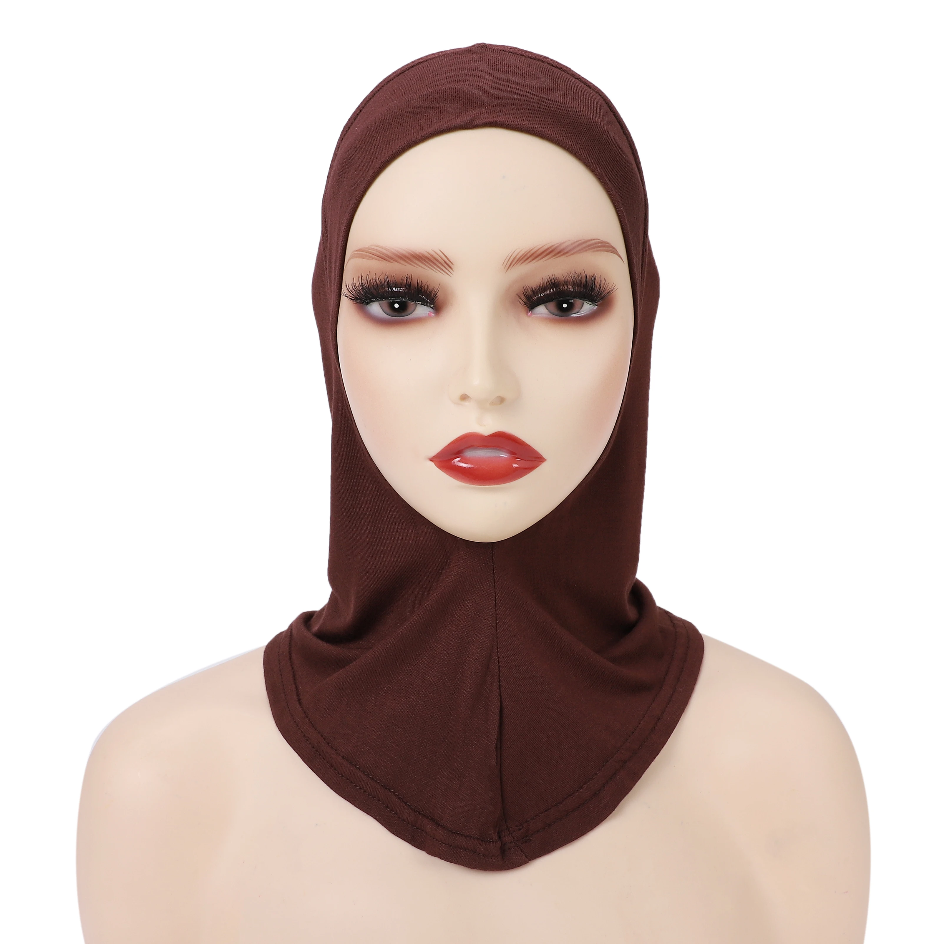 Color: red brown - 1 Piece Turban Caps for Women Muslim Underscarf Modal Hijab Inner Caps Stretchy Full Cover Shawl Cap Full Neck Coverage