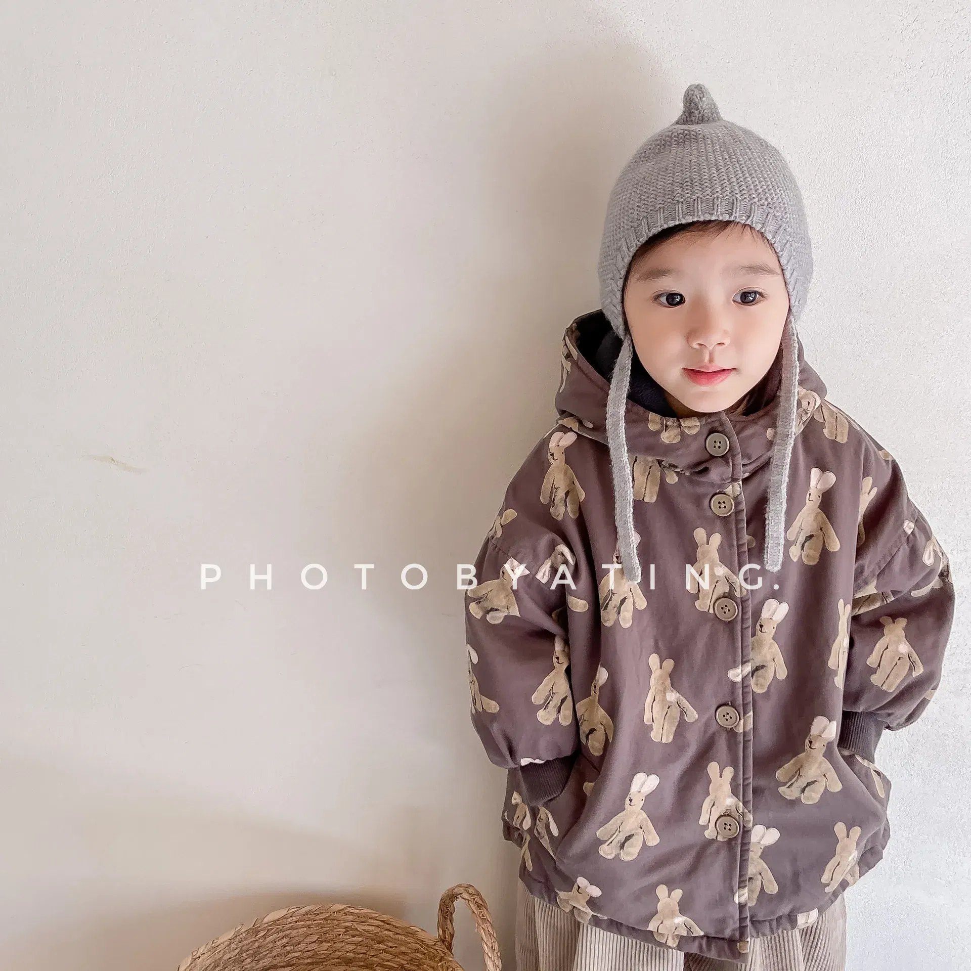 Color: Khaki, Kid Size: 4T - Girls Coat 2025 Autumn and Winter New Children's Clothing Korean Wind Girl Baby Cotton Printed Down Jacket Casual Simple Daily