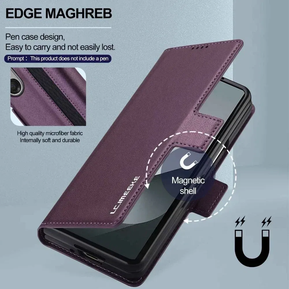 Color: Beige, Compatibility by Model: Galaxy Z Fold3 5G - Premium Leather Phone Case for Samsung Galaxy Z Fold 7 6 5 4 3 Fold6 Fold5 Fold4 5G with Pen Holder Wallet Flip Phone Cover