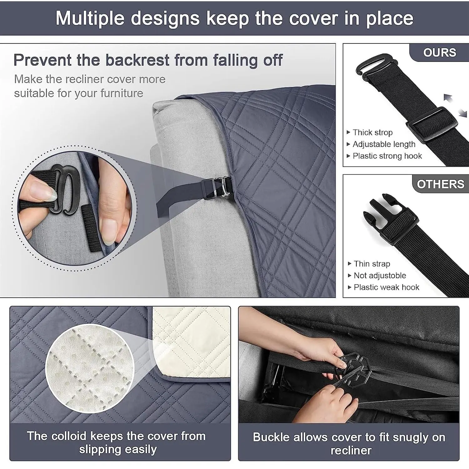 Color: Dark Grey - Waterproof Recliner Chair Cover Non Slip Armchair Slipcovers For Recliner Chair With Pocket Washable Reclining Chair Cover