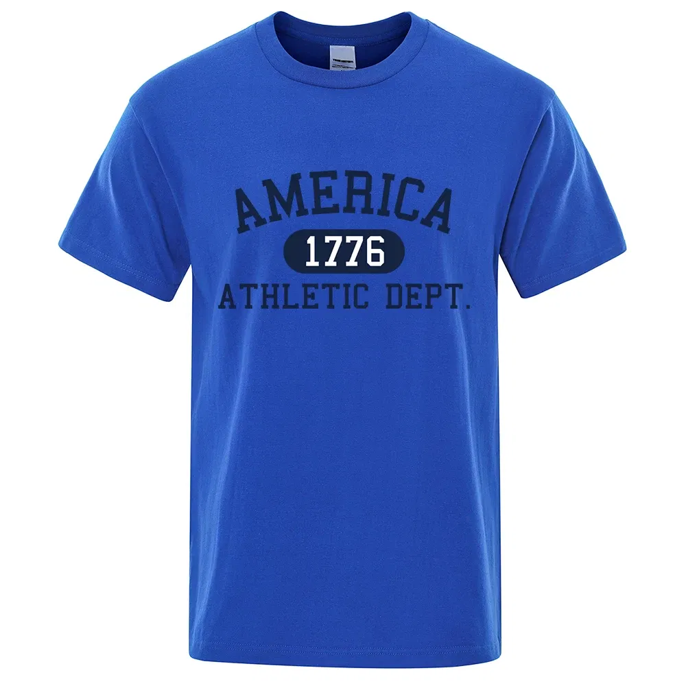 Color: black, Size: XXXL - America 1776 Athletic Dept Letter Tshirt Man Fashion Tee Clothes Summer Luxury T-Shirt Hip Hop Breathable Cotton Tee Clothes
