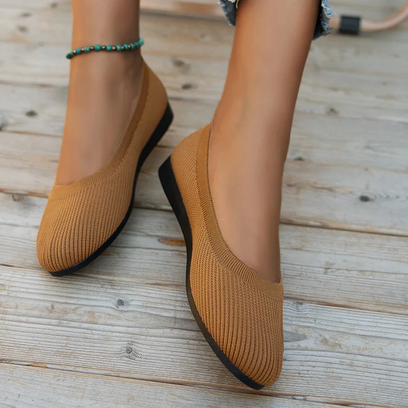 Color: SKY BLUE, Shoe Size: 41 - Elastic Knitting Flats Slip on Shoes for Women 2024 Summer Breathable Soft Loafers Woman Lightweight Casual Shoes Mom Moccasins