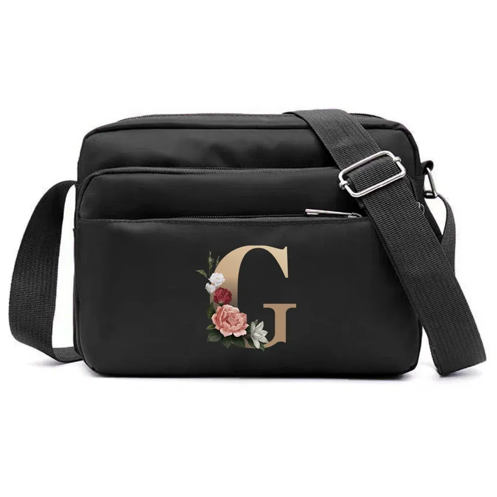 Color: GRAY - New Fashion Multi-layer Travel Leisure Simple Storage Bag Black Gold Letter Series Printing Pattern One Shoulder Crossbody Bag