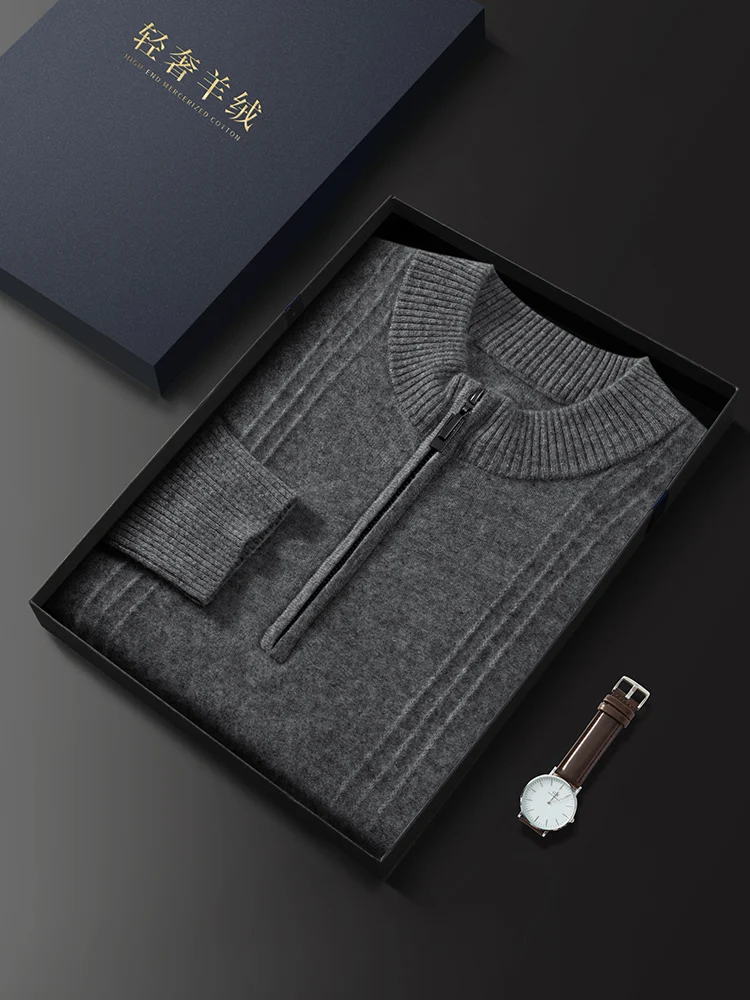 Color: Dark Grey, Size: XXL - Men's Sweater Pullover Autumn Winter Sweater Warm Clothing 100% Cashmere Business Long Sleeve Classic Quality Mock Neck Knit Top