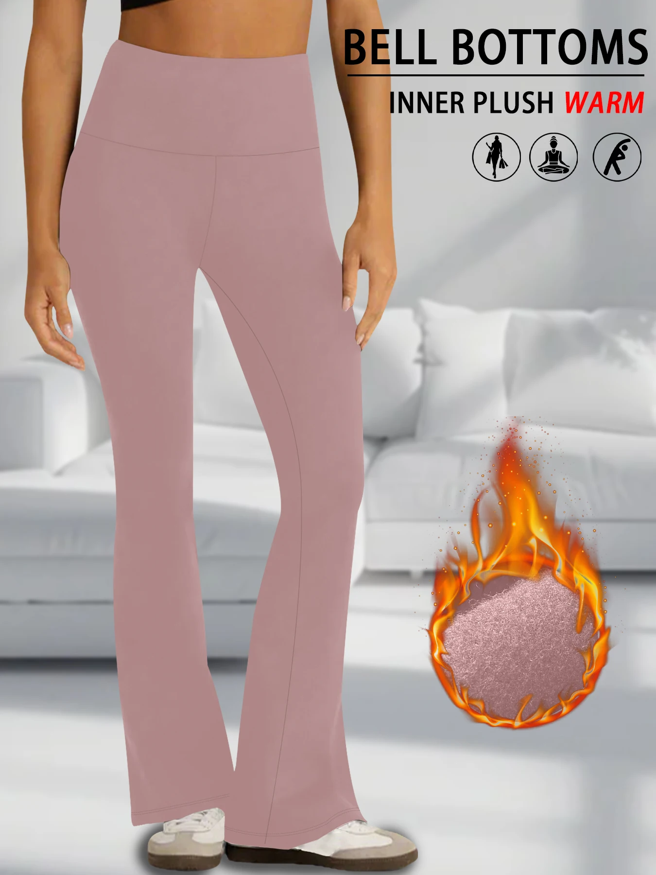 Color: Pink, Size: XL - Women's Super Soft High Waisted Fleece Flare Leggings Tummy Control Soft Bootleg Bootcut Pants