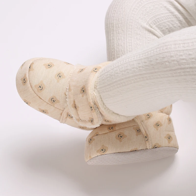 Color: Yellow, Baby Age: 0-6 Months - Winter New Cute Cartoon Baby Booties Boy Girl Boots Cotton Soft-Sole Non-Slip Warm Toddler First Walkers Infant Crib Shoes