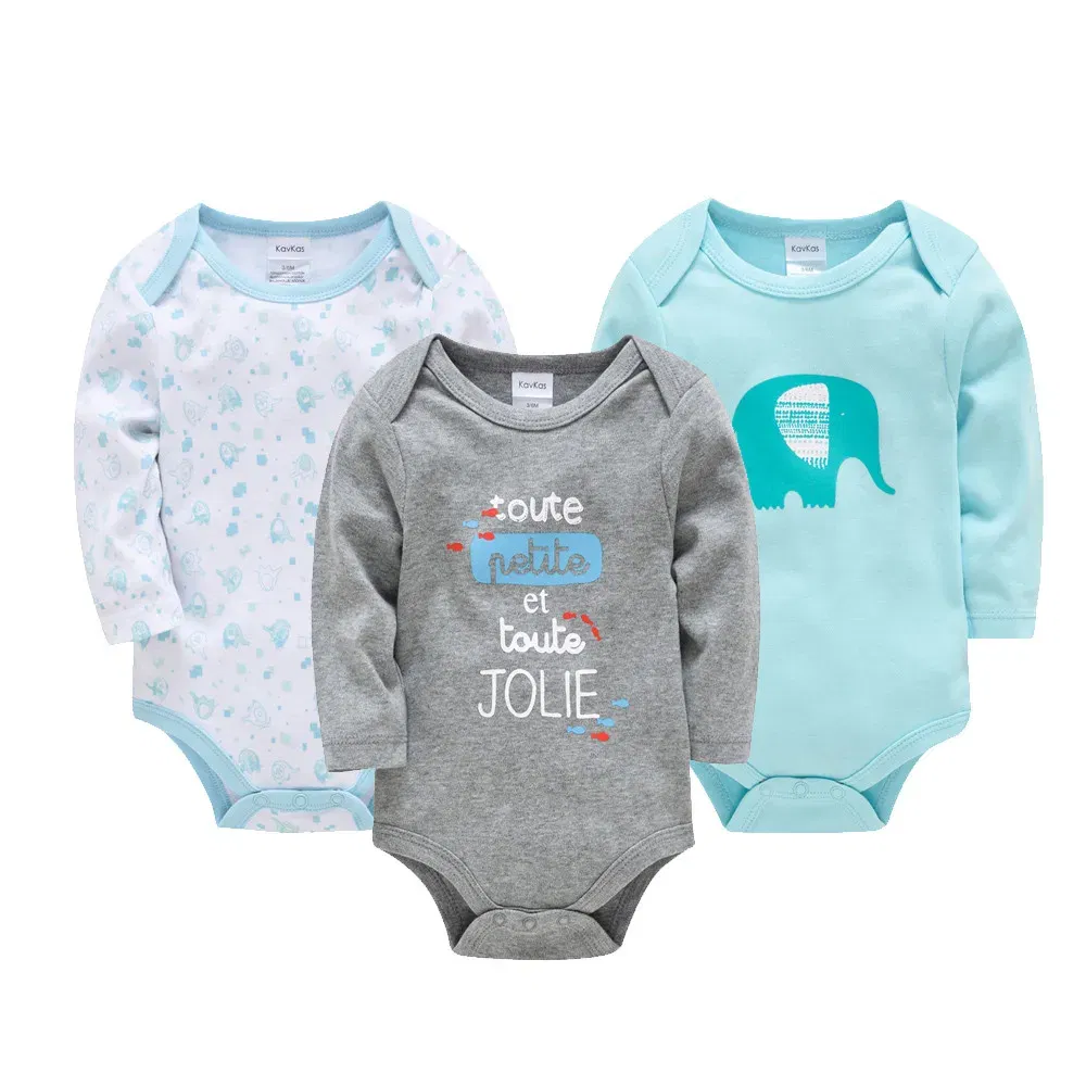 Color: Beige, Kid Size: 24M - Kavkas Baby Boys Girls Bodysuit 3 PCS Long Sleeve 100% Cotton Baby Clothes 0-12 Months Newborn Body Bebe Jumpsuit Clothing