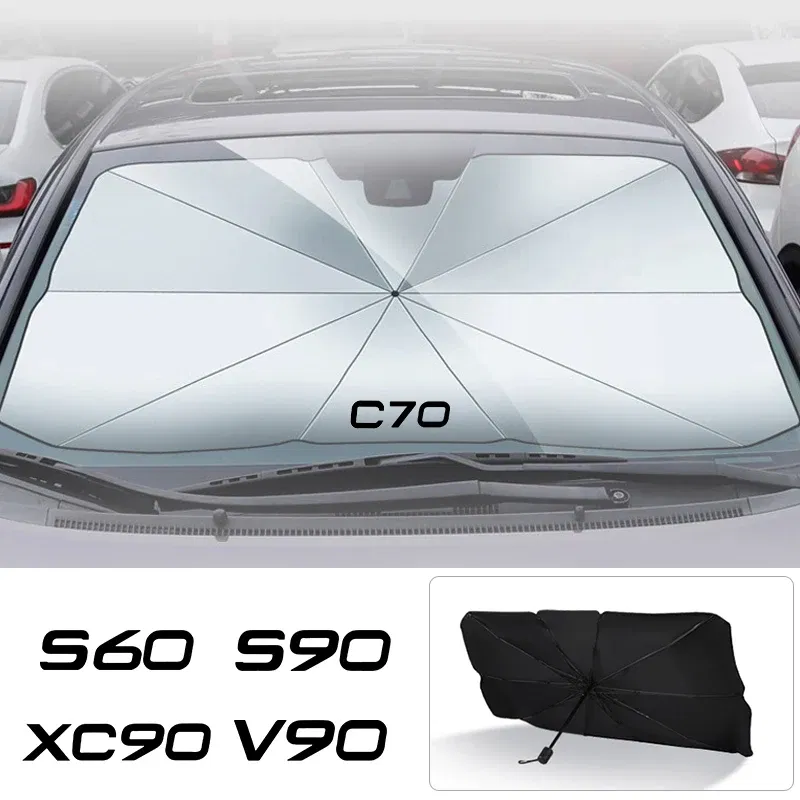 Color: Khaki - Car Front Shading Car Windshield Sunshade Umbrella For Volvo XC90 XC60 C30 T6 S60 C70 XC40 V40 XC70 V60 V50 S80 S40 AWD V90 S90