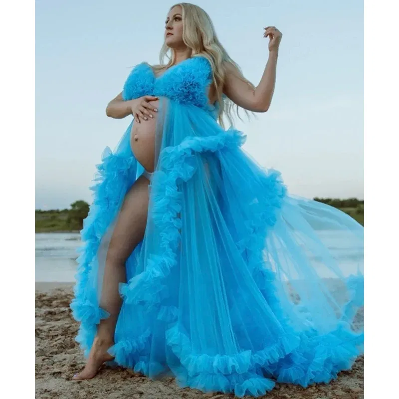 Color: SKY BLUE, Maternity Size: S, Ships From: CHINA - Tulle Long Maternity Dress Photoshoot  п?»?°?‚ь?µ  photography dresses baby shower dresses for pregnant woman  п?»?°?‚ь?µ д?»я ?±?&micro