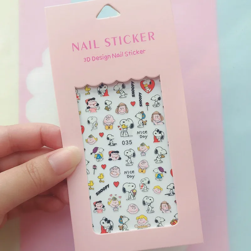 Color: Burgundy - 1PCS Hello Kitty 3D Nail Stickers Press on Nails Mickey Mouse Donald Duck Stitch Cartoon Stickers Nail Art Decoration
